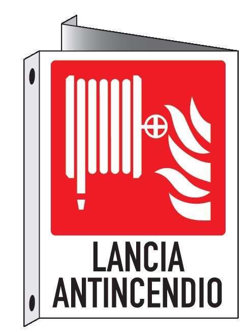 Cartello bifacciale in All. 110x140 mm LANCIA ANTINCENDIO