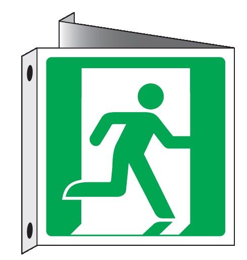 Cartello bifacciale in All. 155x155 mm USCITA DI EMERGENZA A DX