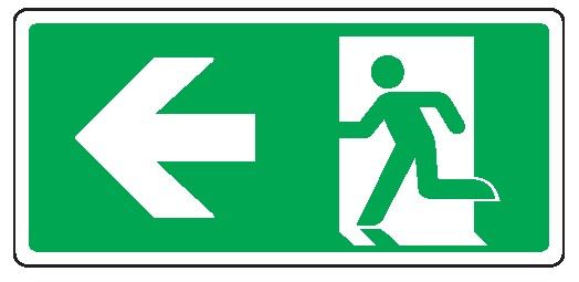 Cartello bifacciale in All. 220x125 mm USCITA DI EMERGENZA A SX CON FRECCIA