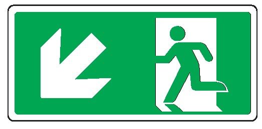 Cartello bifacciale in All. 220x125 mm USCITA DI EMERGENZA CON FRECCIA IN BASSO A SX