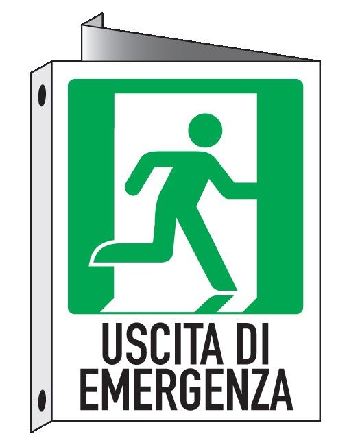 Cartello bifacciale in All. 245x325 mm USCITA DI EMERGENZA A DX