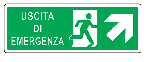 Cartello bifacciale in All. 350x125 mm USCITA DI EMERGENZA CON FRECCIA IN ALTO A DX