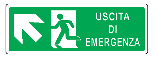 Cartello bifacciale in All. 350x125 mm USCITA DI EMERGENZA CON FRECCIA IN ALTO A SX