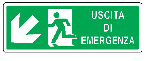 Cartello bifacciale in All. 350x125 mm USCITA DI EMERGENZA CON FRECCIA IN BASSO A SX