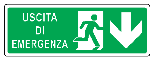 Cartello bifacciale in All. 350x125 mm USCITA DI EMERGENZA CON FRECCIA VERSO IL BASSO