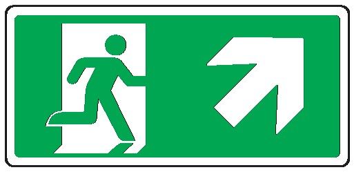 Cartello bifacciale in All. 375x175 mm USCITA DI EMERGENZA CON FRECCIA IN ALTO A DX
