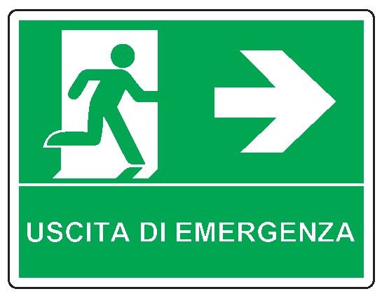 Cartello bifacciale in All. 500x400 mm USCITA DI EMERGENZA A DX CON FRECCIA