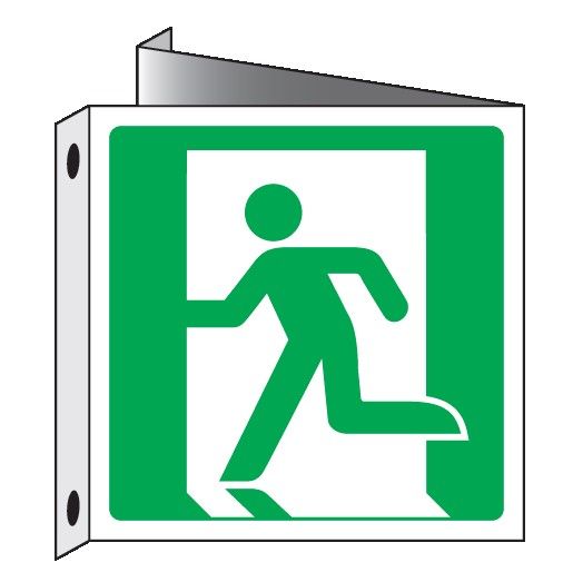 Cartello bifacciale Triangolato in All. 245x245 mm USCITA DI EMERGENZA A SX