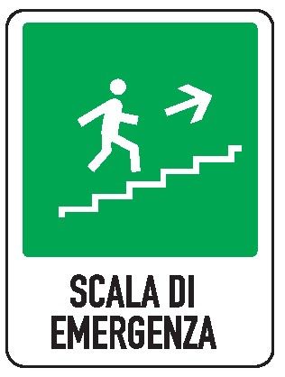 Cartello in All. 110x140 mm SCALA DI EMERGENZA IN ALTO A DX