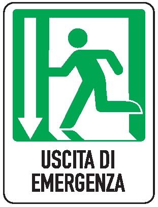 Cartello in All. 110x140 mm USCITA DI EMERGENZA A SX CON FRECCIA VERSO IL BASSO