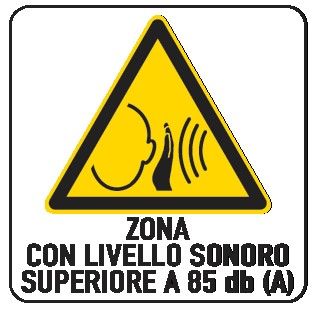 Cartello in All. 150x200 mm ZONA CON LIVELLO SONORO SUPERIORE A 85 db (A)