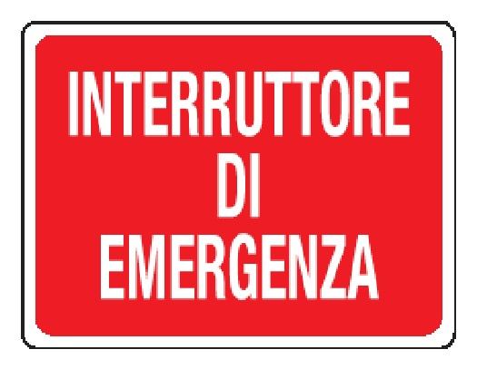 Cartello in All. 200x150 mm INTERRUTTORE DI EMERGENZA (FONDO ROSSO)
