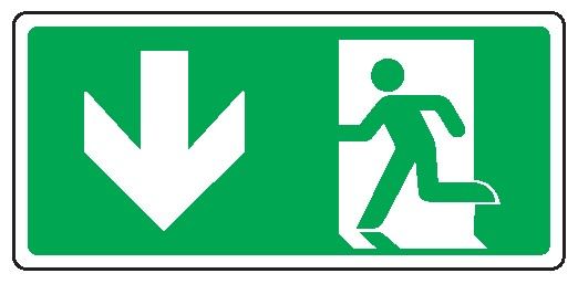 Cartello in All. 220x125 mm USCITA DI EMERGENZA CON FRECCIA VERSO IL BASSO
