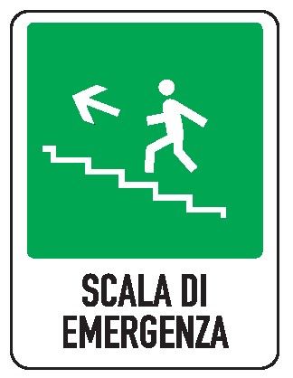 Cartello in All. 245x325 mm SCALA DI EMERGENZA IN ALTO A SX