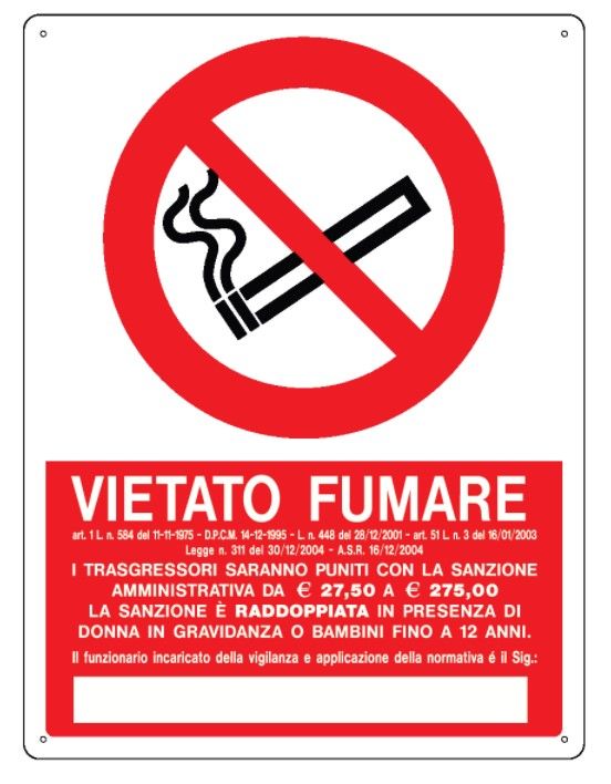 Cartello in All. 245x325 mm VIETATO FUMARE CON LEGGE