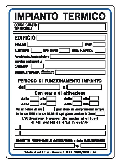 Cartello in All. 250x330 mm IMPIANTO TERMICO