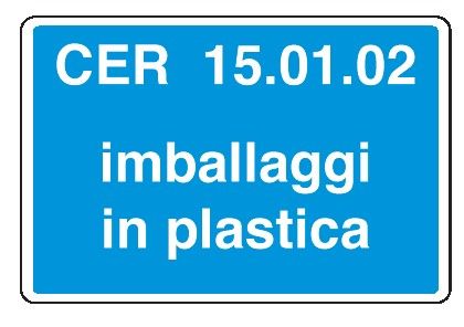 Cartello in All. 300x200 mm CER 15.01.02 IMBALLAGGI DI PLASTICA (FONDO AZZURRO)