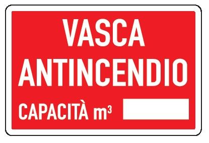 Cartello in All. 300x200 mm VASCA ANTINCENDIO CAPACITÀ M3 (FONDO ROSSO)