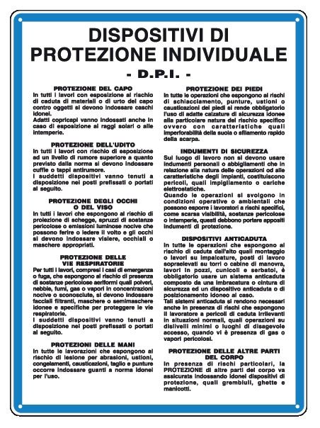 Cartello in All. 330x470 mm DISPOSITIVI DI PROTEZIONE INDIVIDUALE