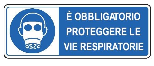 Cartello in All. 350x125 mm È OBBLIGATORIO PROTEGGERE LE VIE RESPIRATORIE