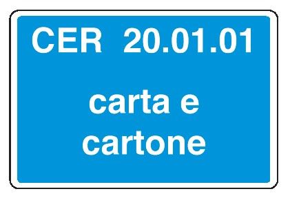 Cartello in All. 500x330 mm CER 20.01.01 CARTA E CARTONE (FONDO AZZURRO)