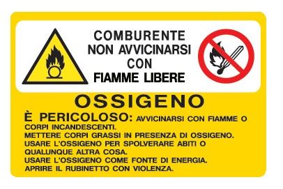 Cartello in All. 500x330 mm COMBURENTE NON AVVICINARSI CON FIAMME LIBERE OSSIGENO