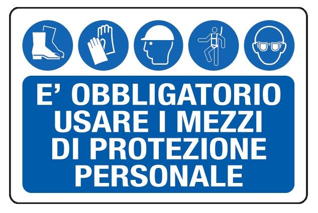 Cartello in All. 500x330 mm È OBBLIGATORIO USARE I MEZZI DI PROTEZIONE PERSONALE