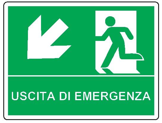 Cartello in All. 500x400 mm USCITA DI EMERGENZA CON FRECCIA IN BASSO A SX