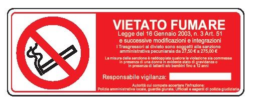 Cartello in All. 610x300 mm VIETATO FUMARE CON LEGGE