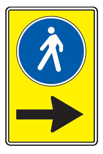 Cartello In Lamiera Scatolata 250x450 mm OBBLIGO PEDONI A DX (FONDO GIALLO)
