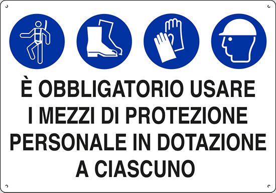 Cartello in polionda cm 60x40 È OBBLIGATORIO USARE I MEZZI DI PROTEZIONE PERSONALE IN DOTAZIONE A CIASCUNO
