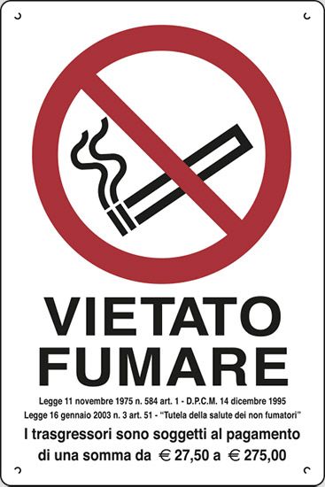 Cartello in polionda cm 60x40 VIETATO FUMARE Legge 11 novembre 1975 n. 584