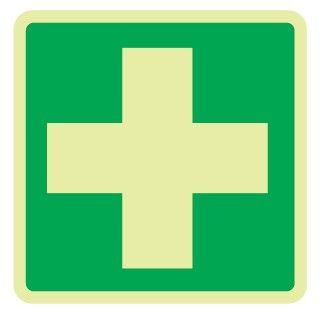 Cartello Luminescente bifacciale in All. 155x155 mm CASSETTA DI MEDICAZIONE (FONDO VERDE)