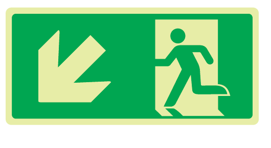 Cartello Luminescente bifacciale sospeso in All. 220x125 mm USCITA DI EMERGENZA CON FRECCIA IN BASSO A SX
