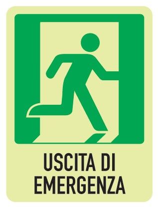 Cartello Luminescente in All. 245x325 mm USCITA DI EMERGENZA A DX