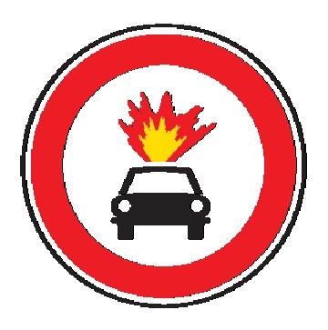 Cartello Ø 90 cm Lamiera Scatolata Classe 1 TRANSITO VIETATO AI VEICOLI CHE TRASPORTANO ESPLOSIVI O PRODOTTI FACILMENTE INFIAMMABILI