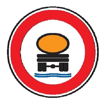 Cartello Ø 90 cm Lamiera Scatolata Classe 2 TRANSITO VIETATO AI VEICOLI CHE TRASPORTANO PRODOTTI SUSCETTIBILI DI CONTAMINARE L'ACQUA