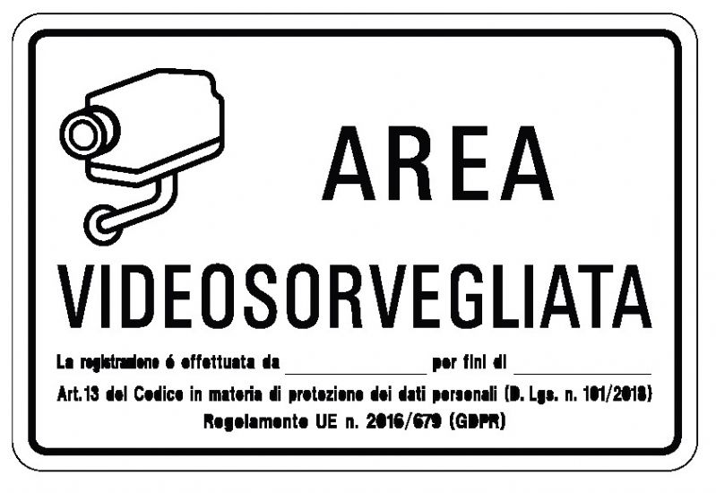 Etichetta in PVC adesivo 300x200 mm AREA VIDEOSORVEGLIATA REGISTRAZIONE